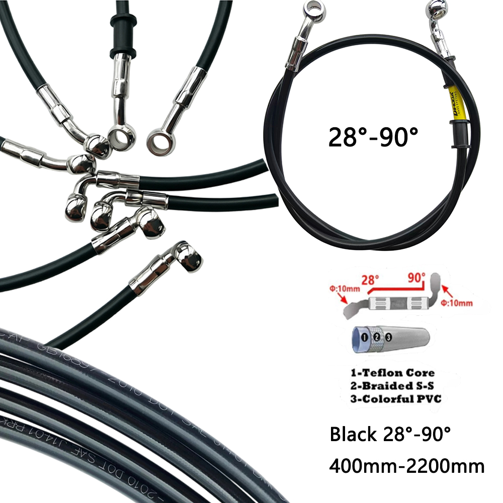 Motorcycle Brake Cable - Black 28°-90° Degree Hydraulic Brake Hose
